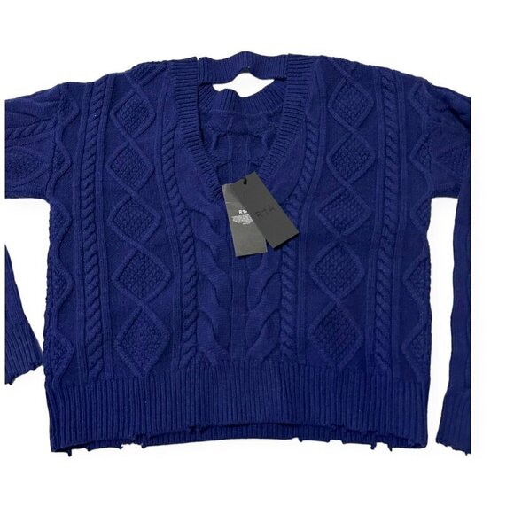 RtA Zane Reverse V-Neck Cable Knit Sweater,  Blue, Size S, New with tag - Picture 9 of 16